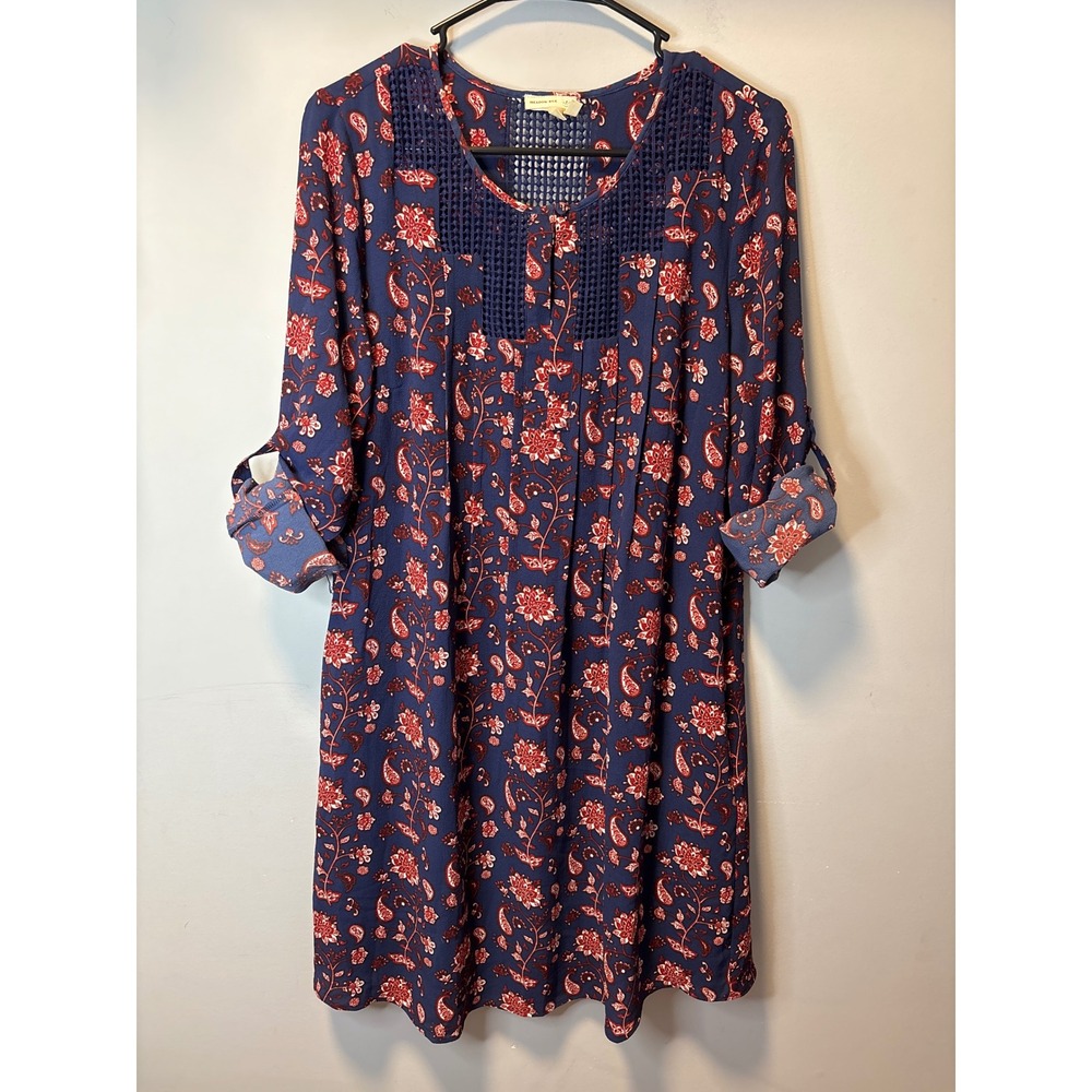 Meadow Rue Anthropologie Navy Blue Floral Paisley Crochet Lace Shift Dress M